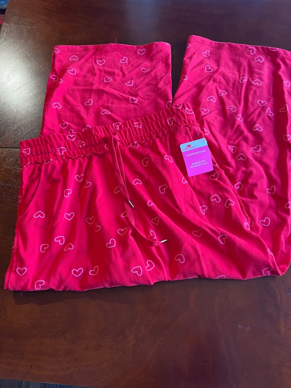 New! Valentine's Heart Wide Leg Lounge Pants with pockets - red with pink hearts